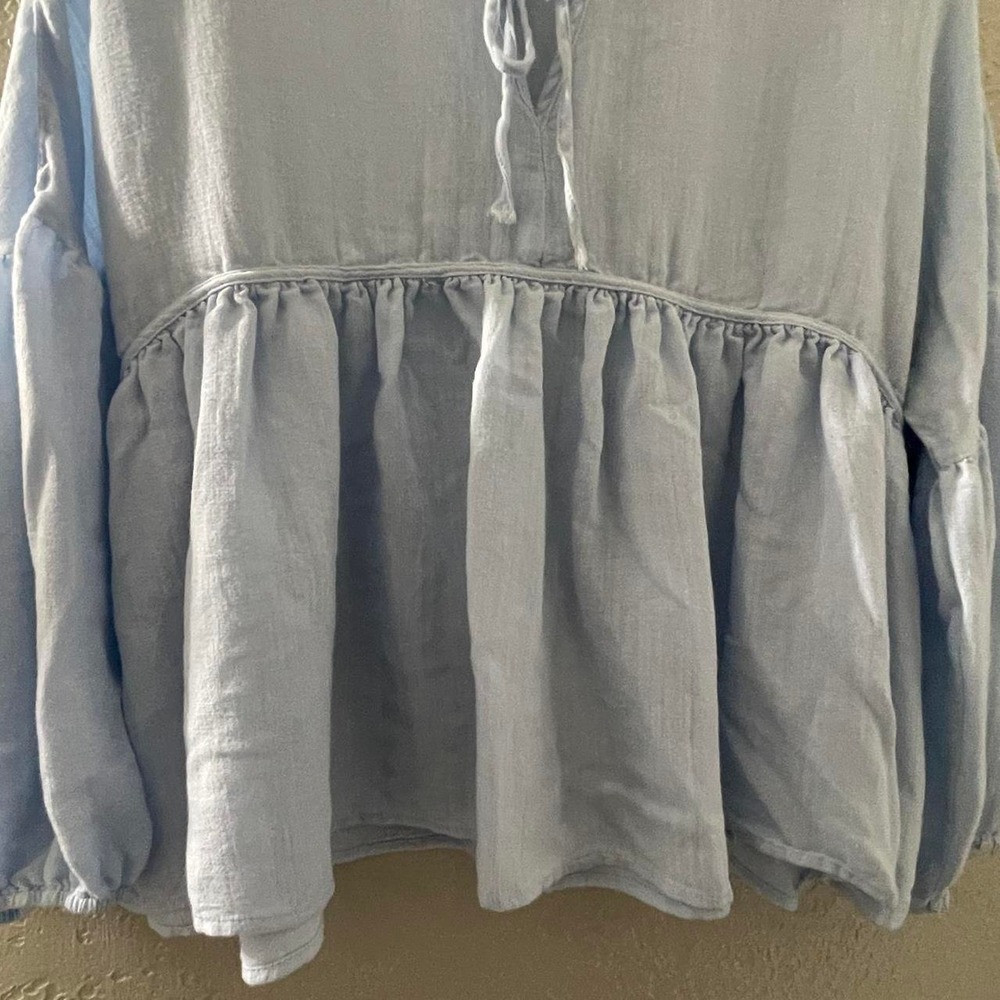 Blu Pepper Women's Blue Peasant Boho blouse with tie detail - Picture 3 of 7